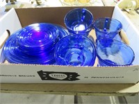 svc/4 blue glass snack set w/creamer/sugar