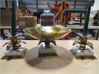 brass/marble bowl/candlestick centerpiece set