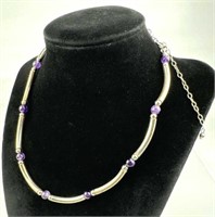 925 Silver Purple Amethyst Bead Necklace