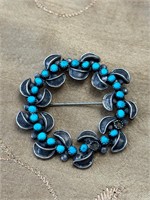 NATIVE AMERICAN STERLING TURQUOISE BROOCH