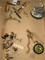 JD pocket watch, assorted tie clips & cuff links