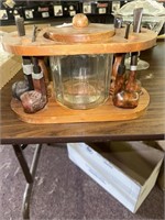 Pipe stand & tobacco keeper set
