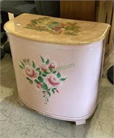 Vintage metal laundry hamper with vinyl top and