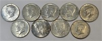 (9) 1965-1969 Kennedy 1/2 Dollars **