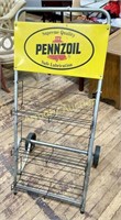 VINTAGE PENZOIL ROLL AROUND OIL CAN DISPLAY RACK