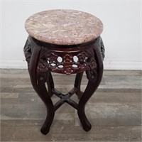 Carved Chinese side table with marble top