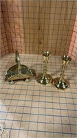 Brass candlesticks, miniature rack, decor