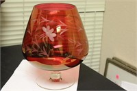 A Cut Ruby Red Glass Champagne Glass