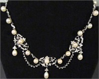 Jewelry 14kt White Gold Pearl & Diamond Necklace