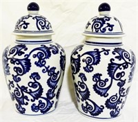 Pair 14" Blue & White Ginger Jars