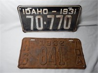 Idaho License Plates 1931 & 1932