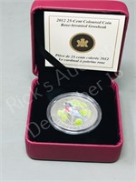 2012 Canada 25 cent colored coin-grosbeak