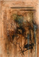 LARGE ILLEGIBLY SIGNED ABSTRACT PAINTING