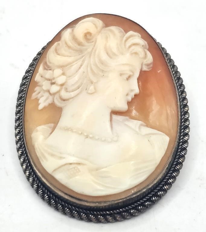 Antique 800 Silver Cameo Brooch