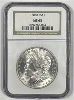1888-O Morgan Silver $1 Gem BU NGC MS65
