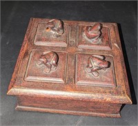 Wooden Trinket Box 4 Slot w/ Frog Handles