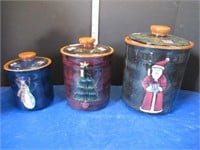 3 PC CHRISTMAS CANNISTER SET - POTTERY