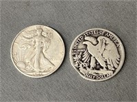 (2) Walking Liberty Silver Half Dollars