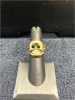 Vintage Gold w/Green Eyes Skull Skeleton Ring