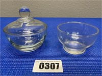 2 Plain Glass Bowls /1 Lid 3" Round