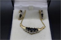 14kt gold sapphire necklace & earrings set 18" L