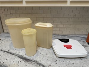 Tupperware and bathroom scale