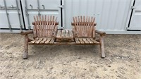 2 Seat Log Wood Bench W/Attached Table