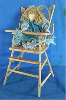 Wicker doll high chair with doll  21 height