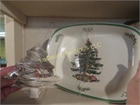Spode Christmas tree platter and tree candy plate