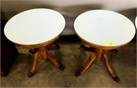 PAIR OF OAK BASE END TABLES-PAINTED TOP