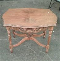 Small Wood Accent Table With Carved Sides,