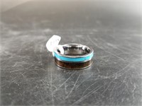 Tungsten koa wood and turquoise men's ring size 10