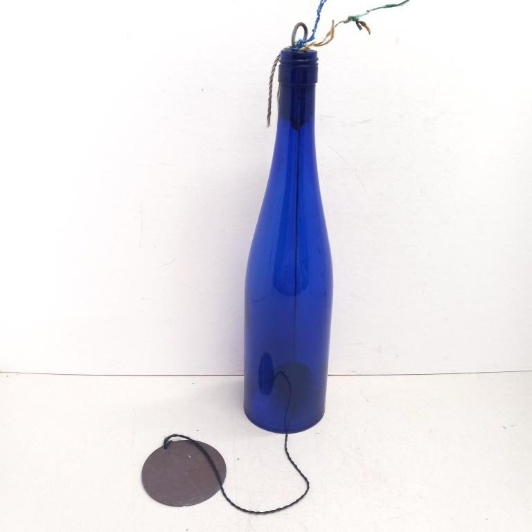 Blue bottle wind chime glass yard decor