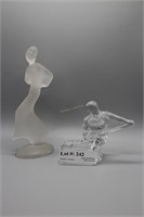 Two crystal figures - artist signed hockey player