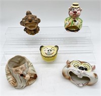 5 Vintage Ceramic Items- Ashtrays, Container