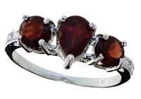 Natural Garnet & Diamond Past Present Future Ring