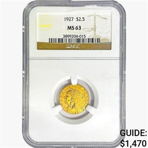 1927 $2.50 Gold Quarter Eagle NGC MS63