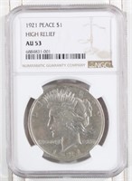 1921 Peace Dollar NGC AU53 High Relief