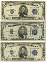 (3) 1934 $5 Silver Certificates