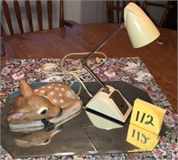Small Baby Deer & Vintage Desk Lamp Lot