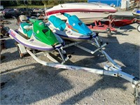 2 - 1995 JETSKIS AND TRAILER - WILL NEED WORK,