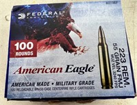 Sealed 100 Rounds American Eagle 223 Rem 55 GR FMJ