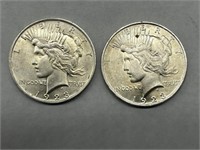 (2) 1923 $1 Peace Silver Dollars AU/UNC+