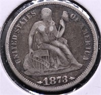 1873 SEATED DIME VF