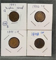 4 Indian Head Pennies 1896 1897 1898 1899
