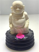 Carved Ivory Buddha on Wood Stand - 3 in tall