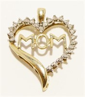 10K Y Gold & Diamond Heart "Mom" Pendant .7g