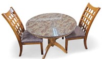 Faux Marble Top Table & Two Chairs.