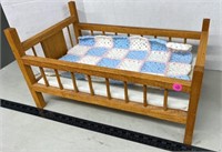 Wooden Doll Bed 20" x 12" x 11" high.  NO