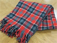 Red/ Grey Plaid Wool Throw Blanket with Fringe